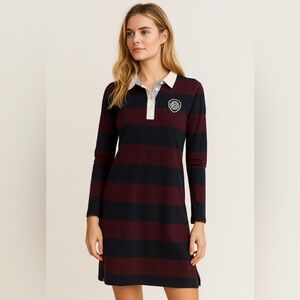 Tommy Hilfiger Rugby Striped Shirt Dress in Dark Purple and Navy